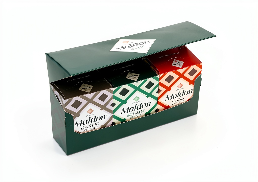 Maldon Salt Gift Pack showcasing three salt varieties in elegant packaging